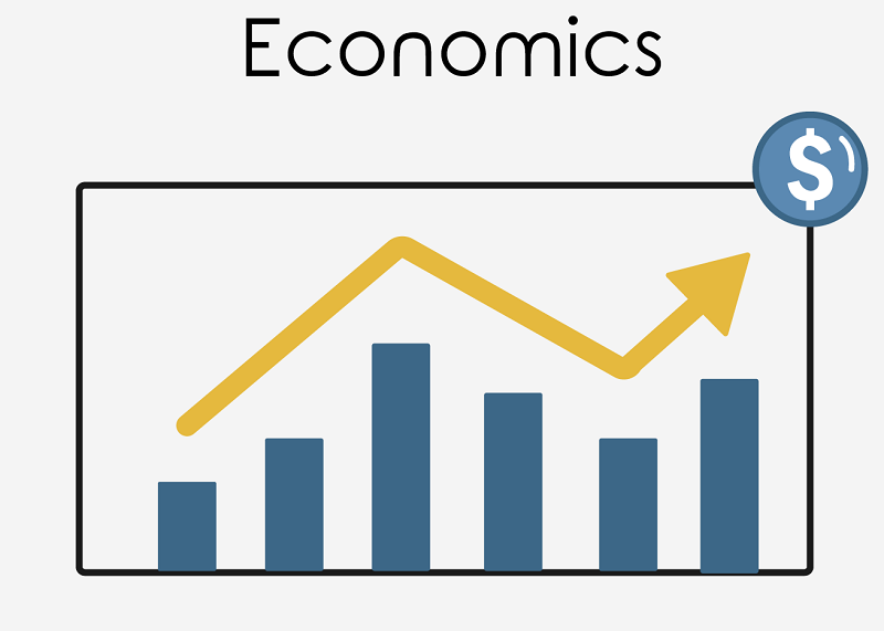 Economics with an image of a bar graph.