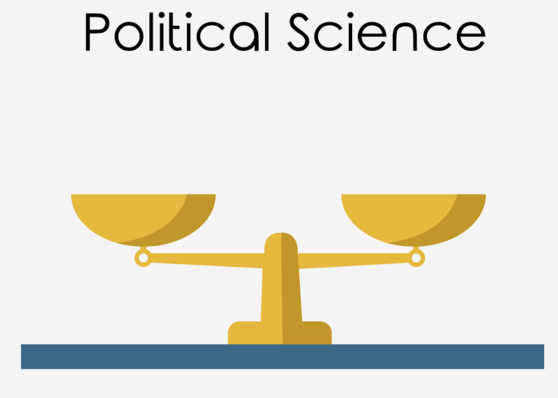 Political science along with an image of a scale.