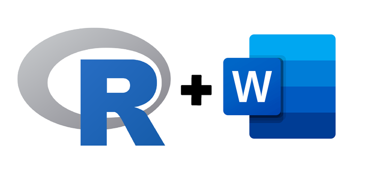 An image of the R and Microsoft Word logos with a plus sign between them.