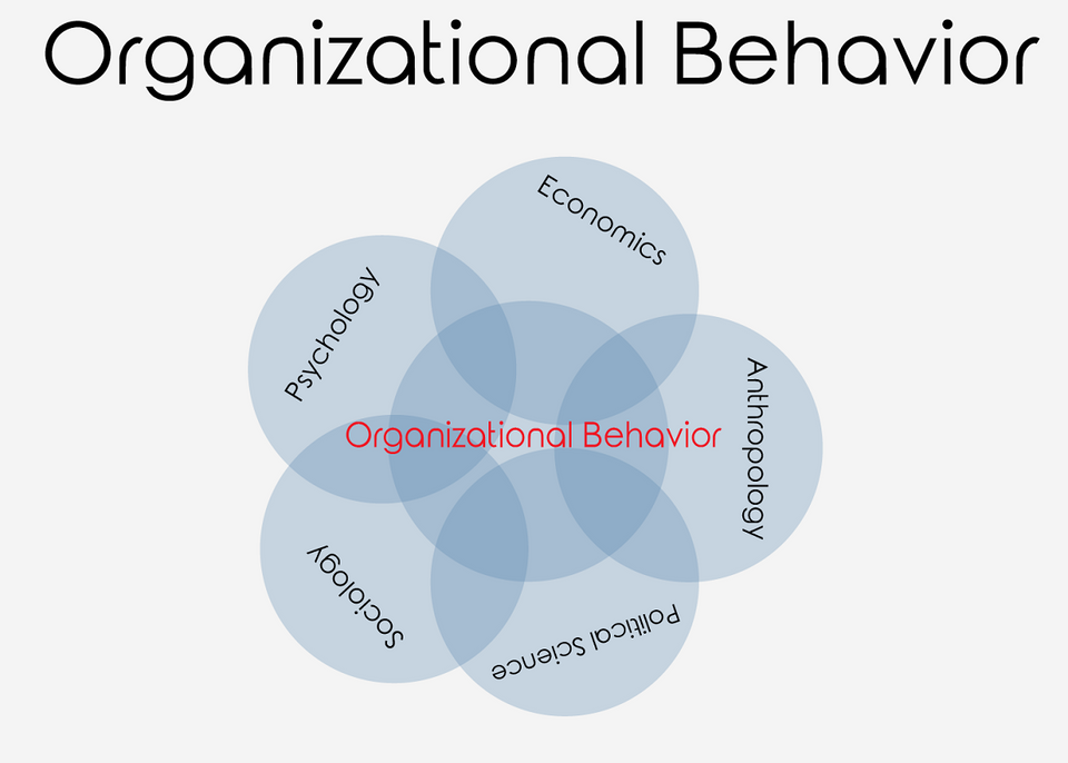 Venn diagram with Organizational Behavior in the center, surrounded by the following five disciplines.